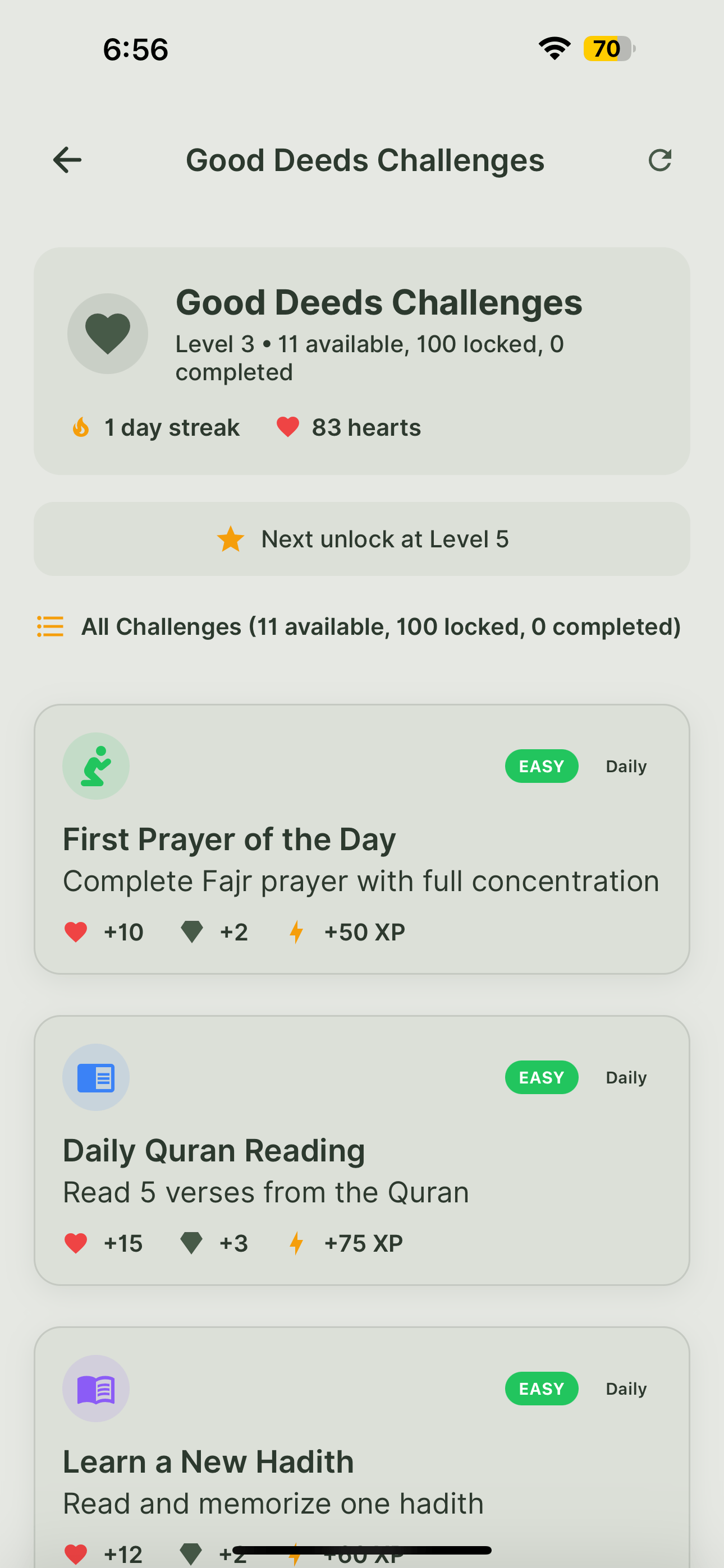 ZikrSoul App - Good Deeds Challenges - Light Mode